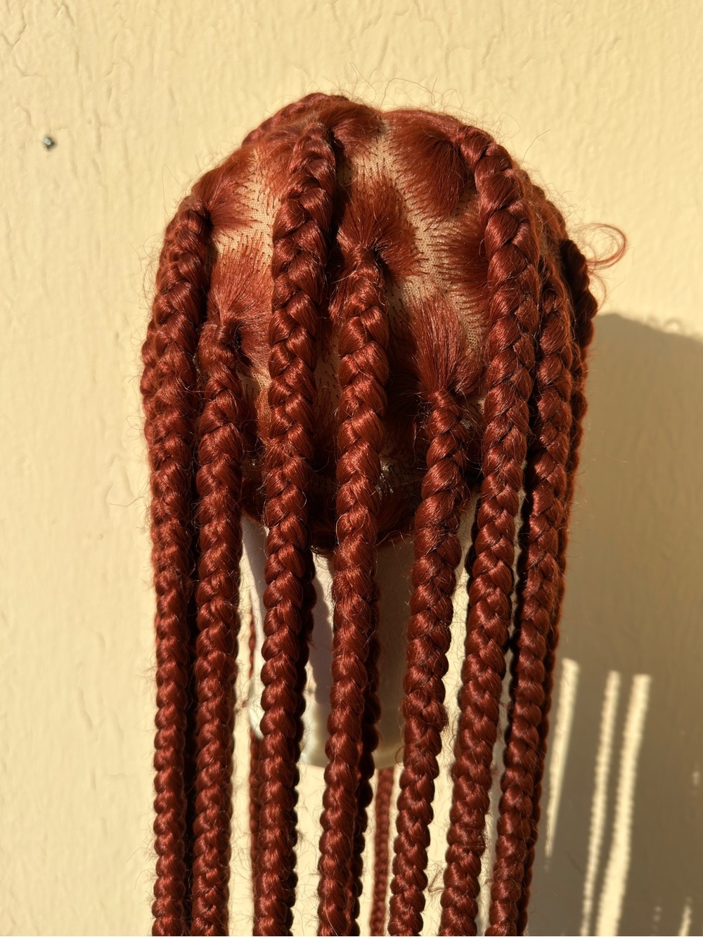 Handmade Braided Lace Front Wig – Copper/Auburn Box Braids – 38” Length